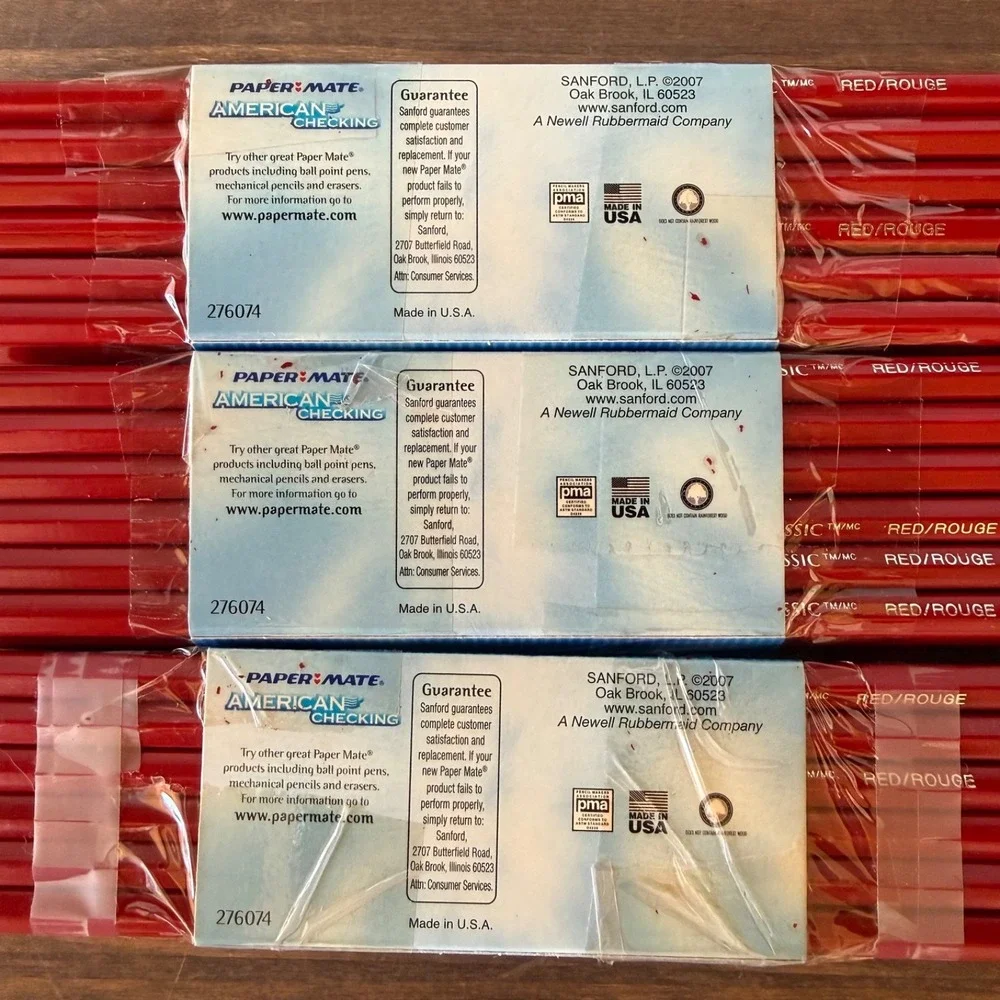 Lot of 3 Discontinued Paper Mate American Checking Red Correcting‎ Pencils 12ct